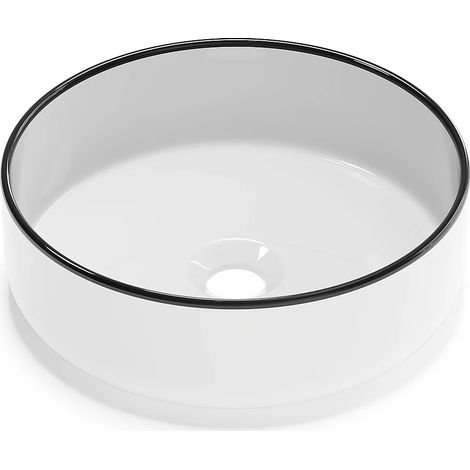 Lavabo da appoggio rotondo 36 cm in Ceramica Bianco con profilo Nero - LENISO II (1/4)