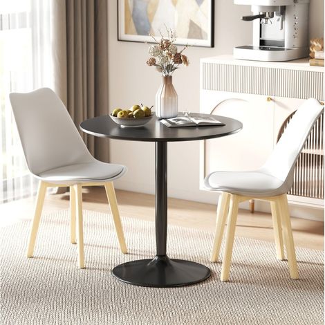 Table ronde noire ø80 cm pour 2 personnes, plateau mdf et pied acier antidérapant, hauteur 75 cm (1/5)