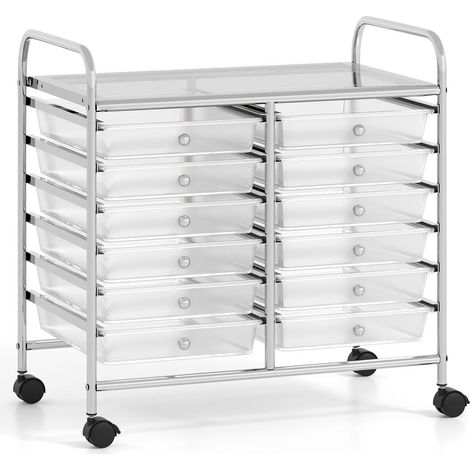 Pour bureau et école classez vos affaires grâce au chariot de rangement 12 tiroirs amovibles transparents (1/5)