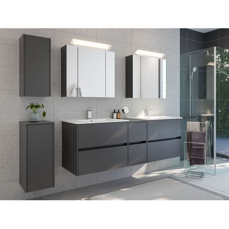 Badmöbelset Taifun 170cm 5tlg mit 2x Spiegelschrank und 2x Badschrank grafit