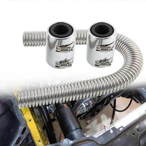 Kit de durite de radiateur flexible en acier inoxydable de 61 cm (24 po) avec 2 bouchons chromés universels (1/5)