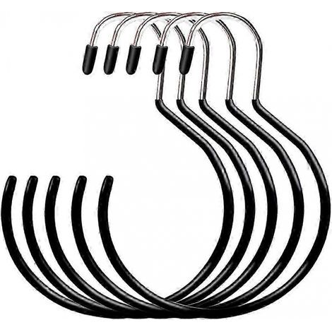 BEBUSINGOTO Paquete de 5 perchas redondas para bufandas, tamaño grande, con ganchos y anillos para colgar bufandas, corbatas, cinturones y sombreros (negro) (1/5)