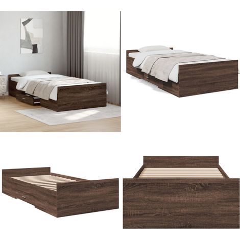 Cadre de lit avec tiroirs sans matelas chêne marron 75x190 cm - Cadre De Lit - Lit Double - Meuble De Chambre - Rangement Sous Lit - Design Moderne - Home & Living (1/5)
