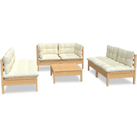 Mobili da giardino mobili da esterno Set di mobili da 7 pezzi con cuscini color crema in legno di pino massiccio