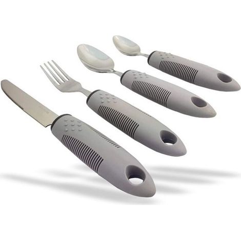 Couverts Comfort Grips (gris, lot de 1) : couverts adaptés aux personnes handicapées, notamment celles atteintes de la maladie de Parkinson, souffrant de tremblements et de rhumatismes, et destinées a