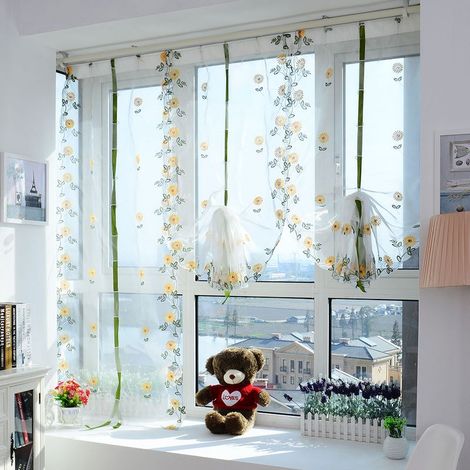 Tulle Rideau Fenêtre Chrysanthème pour Salon Décoratif (80x100 cm) (1/5)