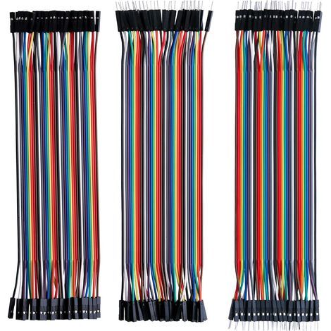 Lot de 120pcs Câbles Dupont Breadboard 28AWG 3 en 1 [40Pin Mâle vers Femelle, 40Pin Mâle vers Mâle, 40Pin Femelle vers Femelle] Longueur 20cm pour Mega modèle de 2560 Nano ou Plaque d'Essai (1/4)