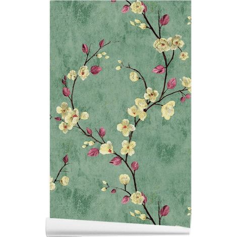 Papier Peint Auto-adhésif - Feuilles Fleuries - 44 cm x 300 cm - PVC Vinyle Imperméable - Décoration Murale et Meubles - 1 Rouleau (1/5)