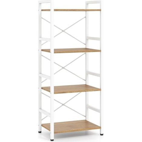 COSTWAY Libreria a 4 Ripiani,Scaffale Portaoggetti in Metallo, Anti-caduta, 41,5x27,5x100cm,Bianco