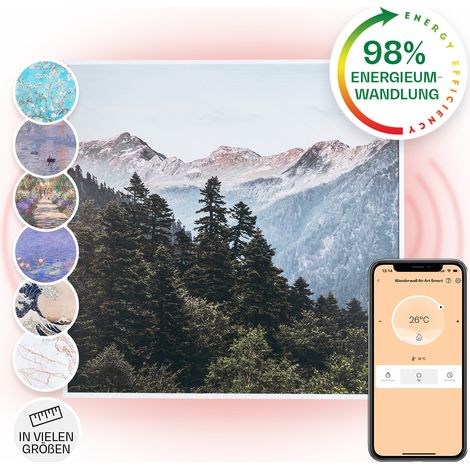 Wonderwall Air Art Smart Infrarotheizung 60x60cm 350W Wandinstallation App-Steuerung Berge (1/5)