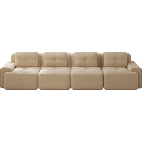 Divano Modulare, Seduta Profonda 74 cm, Schienale Curvo, Senza Montaggio, Corduroy Beige (1/5)