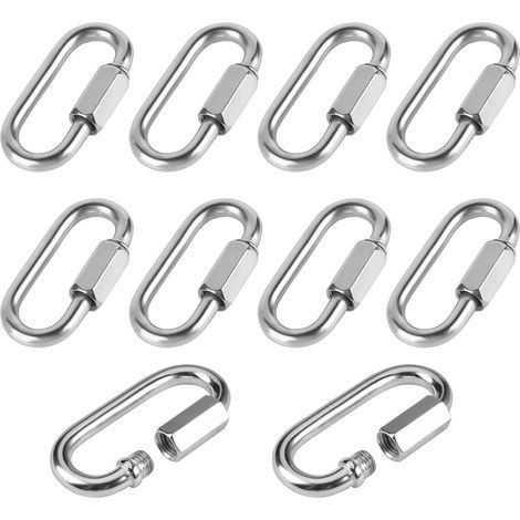10 Stück Edelstahl M6 Schnellverbinder, Mini-Schraubkarabiner, Verriegelungskarabiner, Schraubkarabiner, ovale Kletterkarabiner für Camping, Wandern, Angeln, Hängematten, Schaukeln (1/5)