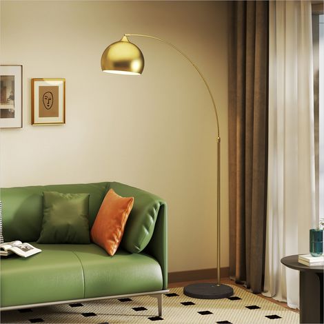 Lampadaire arc réglable en métal doré avec base en marbre (1/5)