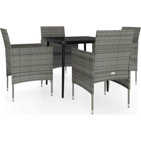 Maison Exclusive - 5-tlg. Garten-Essgruppe mit Kissen Grau und Sc (1/5)