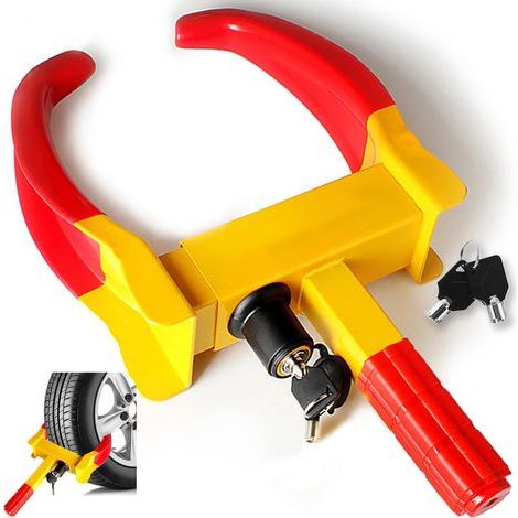 Antivol de roue avec 2 clés, système d'immobilisation et blocage de jante pour remorques, caravanes, voitures et camping-cars. (1/5)