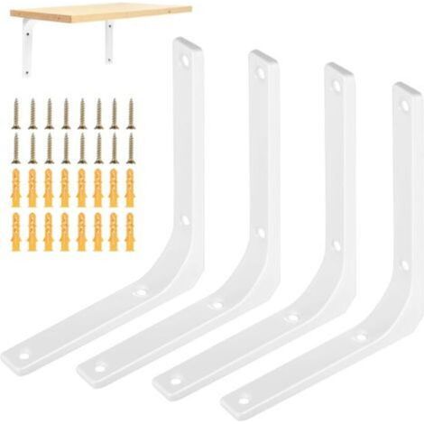 (150 x 125 mm)Lot de 4 supports d'étagère d'angle blancs  Équerre d'étagère robuste  90°  En métal flottant  Pour angle d'étagère  (blanc) (1/5)