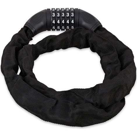 Relaxdays Combination Lock For Bikes, 5 Digit Combination Lock & Chain for Security, Bicycle Lock, Steel, Black