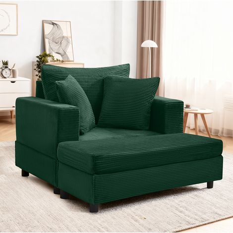 Chaise longue verde smeraldo in metallo e legno con poggiapiedi, vano contenitore e 3 cuscini (1/5)