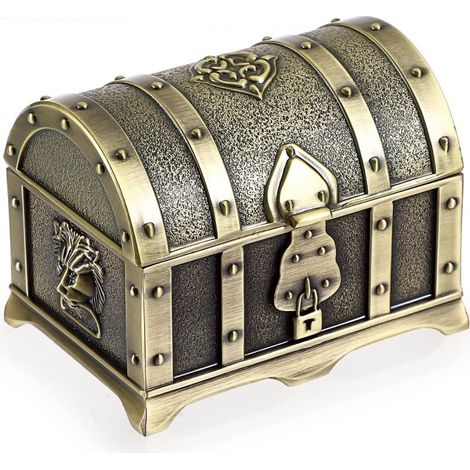 Caja de joyería metálica vintage Hipiwe, cofre del tesoro para anillos, pendientes y collares, pequeña caja de regalo de recuerdo para mujer (bronce, pequeña) (1/5)