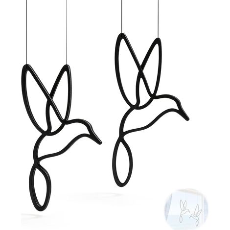 JSSEVN - Juego de 2 adornos colgantes de pájaros con diseño lineal en negro, material PLA, decoración moderna. (1/5)