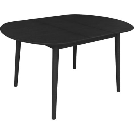 Oval extendable dining table rubberwood and oak veneer 4-6 seats, Black, 140x100x75 cm - Lisa