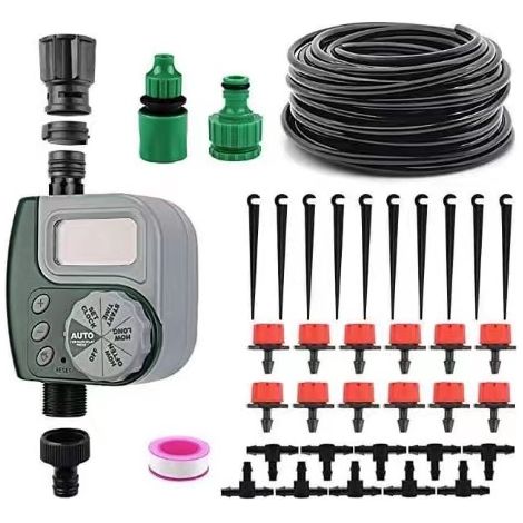 10 m Gartenbewässerungssystem – Tropfbewässerungsset mit digitalem Wassertimer – Automatisches Bewässerungsset für Blumenbeete, Terrasse, Gewächshaus, Rasen, Systeme (1/3)