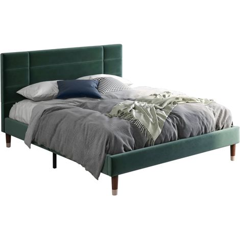 Letto matrimoniale in velluto verde 140x200 cm con rete a doghe e materasso H3 a molle insacchettate 7 zone (1/5)