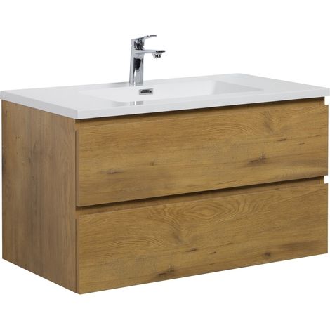 Badezimmer Badmöbel-Set Angela 90cm - Eiche - Unterschrank Schra