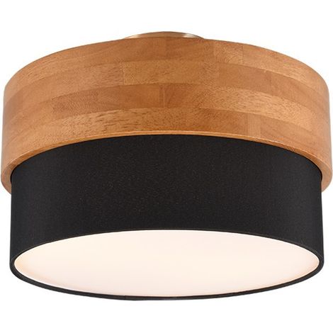 Trio Lighting Plafón de techo redondo pantalla blanca/negra madera natural 30 cm Seasons 2xE14 40W (1/5)