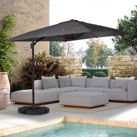 Parasol giratorio 360 CALVI gris 3x3 M desplazado con 4 paneles y cubierta