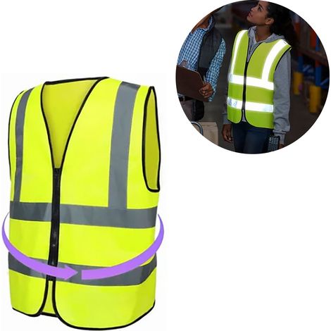 Lot de 2 gilets réfléchissants sanitaires en maille pour chantier, gilet réfléchissant avec bretelles, gilet de sécurité réfléchissant (1/4)