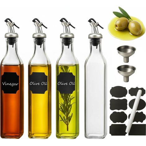Lot de 4 distributeurs d'huile d'olive et de vinaigre en verre avec entonnoir et stylo et pendentif, Accessoire Cuisine (1/5)