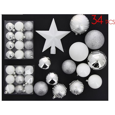 Kit Boules de Noël & Cimier BLANC / ARGENT - set 34 pcs - SILUMEN (1/2)