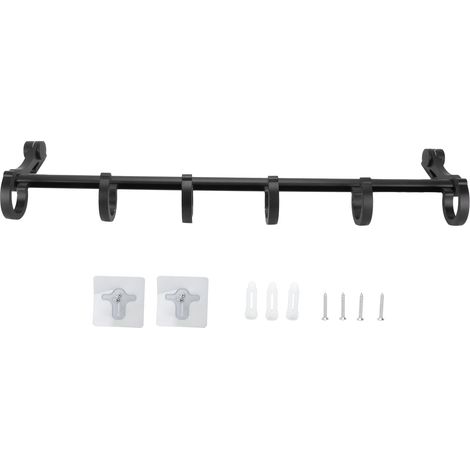 Poteau de Salle de Bain 40cm avec 6 Crochets Noir Mat en Aluminium Espacé - Aménagement Salle de Bain Moderne (1/5)