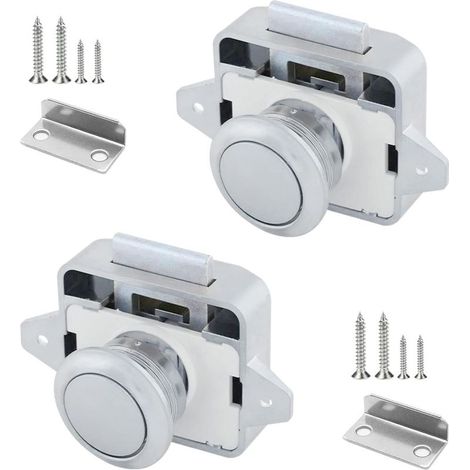 Lot de 2 boutons-poussoirs pour camping-car (14 à 16 pouces) : verrouillage par bouton-poussoir métallique pour porte, placard, tiroir, meuble de caravane ou armoire. (1/5)