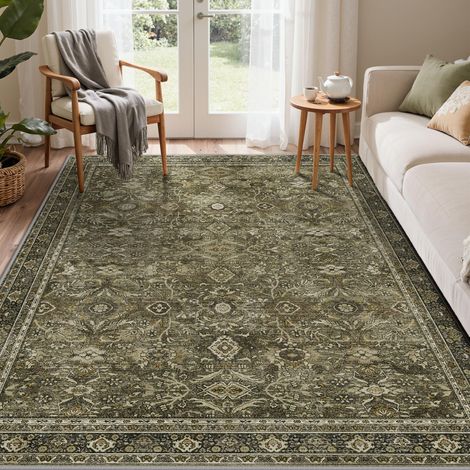 Tapis Salon Vintage 120x170cm Lavable en Machine Rug AntidéRapant Poil Ras, pour Chambre Salle a Manger Descente de Lit Bureau, Cuisine,Taupe Antique (1/5)