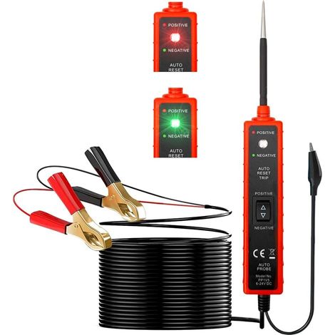 Testeur de circuit automobile dernier modèle 2025 avec câble de test de 4,9 m (16 pi), testeur de fusibles et lampe témoin LED 6-24 V CC. Stylo testeur de circuit électrique avec lampe témoin.-AquaFor