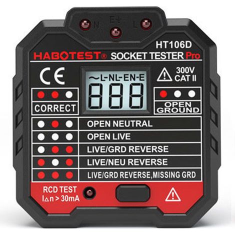 Testeur de Prise,Testeur de Circuit Electrique, Test 7 conditions de câblage/ Affichage de la Tension/ Test RCD /48-250V/ CAT II 300V, L'inspection du Câblage Domestique et Professionnel (1/5)