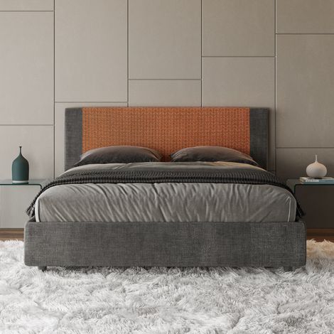 Letto matrimoniale con rete imbottito 160x200 tessuto Labirinto 4 arancio Rosal (1/4)