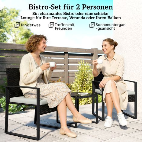 Ensemble salon de jardin en rotin blanc crème, set de jardin 3 pièces avec 2 fauteuils, table basse et coussins déhoussables (1/4)