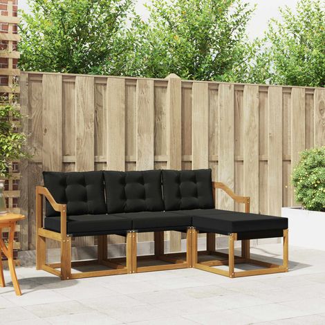 Outdoor-Sofagarnitur mit Kissen 4 pcs Natürlich und Schwarz (1/5)