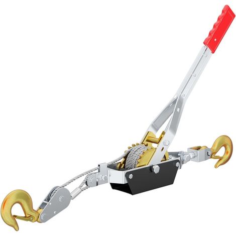 Paranco manuale a fune - Carico massimo 2000 kg - 2,2 m - Acciaio - con 2 trasmissioni e 2 ganci - Argano a cabestano per sollevamento e traino in giardinaggio, silvicoltura e nautica.