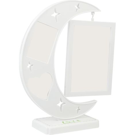 Chic and Unique Tabletop Photo Frame in White Plastic with Siamese Glass, Moon and Star Design, for Office or Parties (1/5)
