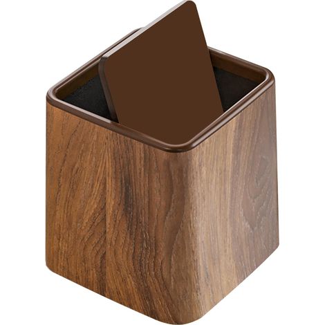 Poubelle - Poubelle De Bureau - 14,7 x 14,7 x 15,3 cm - Aspect Bois Vintage - PP - Étanche - Anti-Odeur - Avec Couvercle - 1 Pièce (1/5)