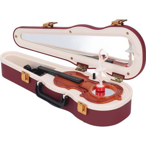 Violon boîte à musique classique élégant petit violon décoratif avec ballerine tournante pour décoration maison bureau rouge vin (1/5)