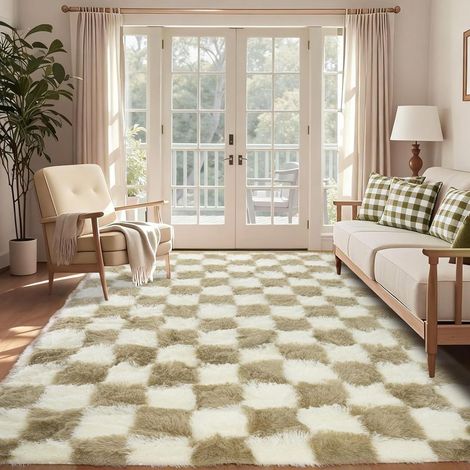 Beige 160 x 230 cm Grand tapis à poils longs ultra doux et lavable pour chambre à coucher, salon, salle de jeux, dortoir (1/5)