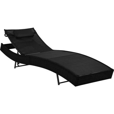 Bain de soleil Moderne - Transat - Fauteuil de jardin relax avec oreiller Résine tressée Noir Chic-651124 (1/5)