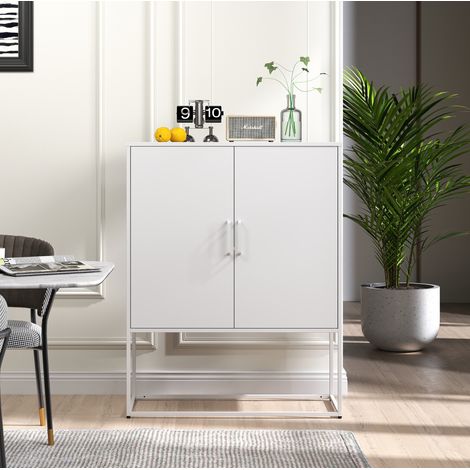 Buffet 85x40x109 cm en métal blanc, avec rangement, gain de place pour salon FloraGrace (1/5)