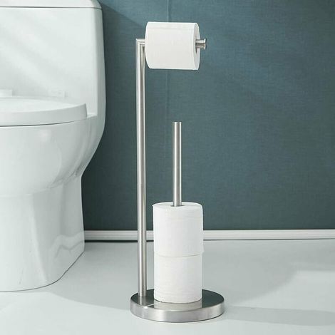 Free Standing 304 Stainless Steel Toilet Roll Holder with No Drilling Storage - Brushed Nickel (1/5)