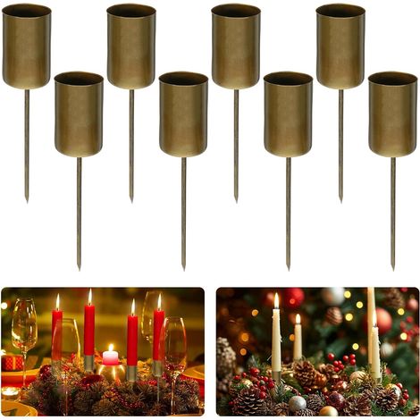 CCYKXA  Set of 8 Advent Wreath Candle Holders - Gold-tone Metal - For Advent and Christmas Table Decorations - Bronze (1/5)
